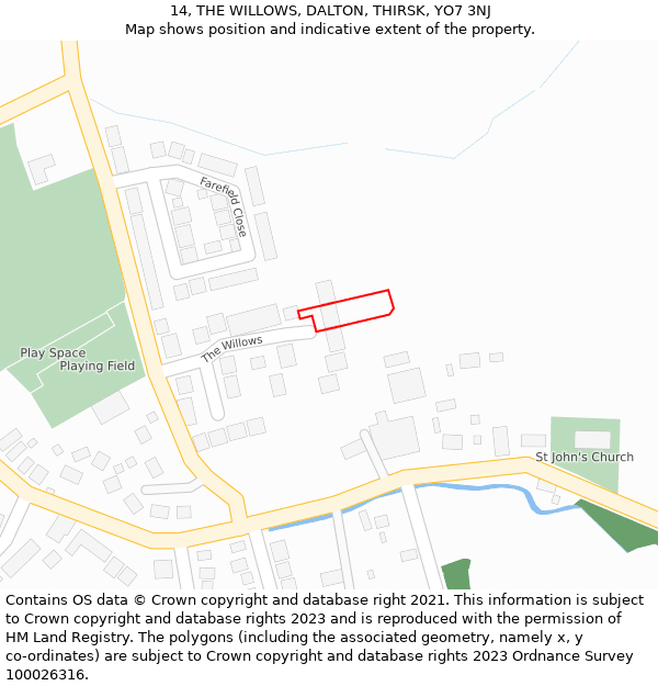 14, THE WILLOWS, DALTON, THIRSK, YO7 3NJ: Location map and indicative extent of plot