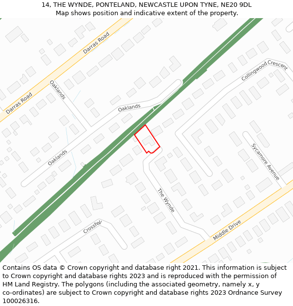 14, THE WYNDE, PONTELAND, NEWCASTLE UPON TYNE, NE20 9DL: Location map and indicative extent of plot