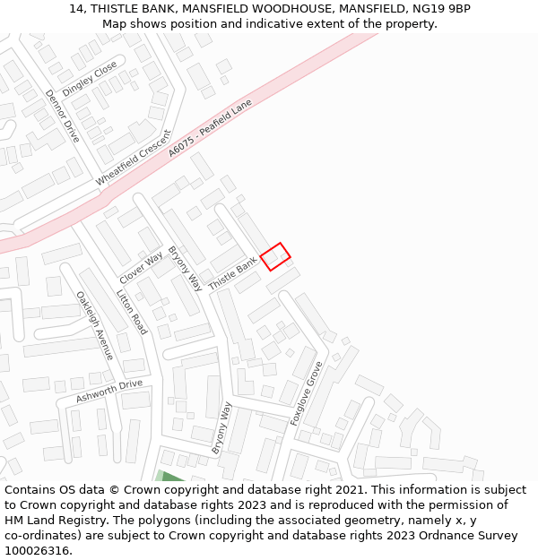 14, THISTLE BANK, MANSFIELD WOODHOUSE, MANSFIELD, NG19 9BP: Location map and indicative extent of plot