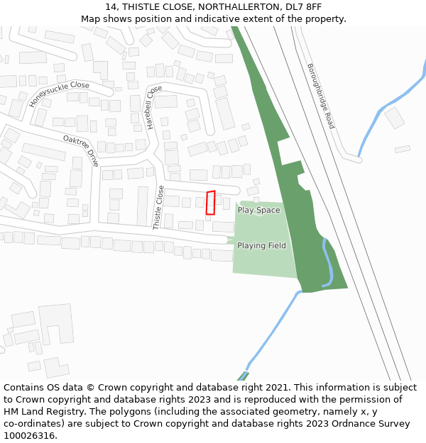 14, THISTLE CLOSE, NORTHALLERTON, DL7 8FF: Location map and indicative extent of plot