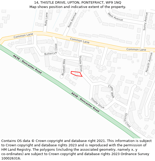 14, THISTLE DRIVE, UPTON, PONTEFRACT, WF9 1NQ: Location map and indicative extent of plot