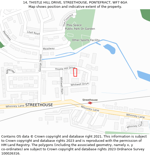 14, THISTLE HILL DRIVE, STREETHOUSE, PONTEFRACT, WF7 6GA: Location map and indicative extent of plot