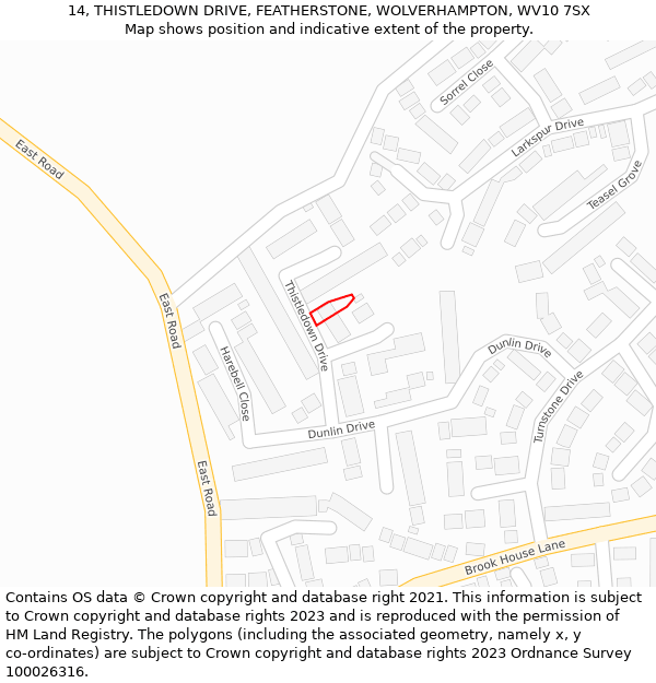 14, THISTLEDOWN DRIVE, FEATHERSTONE, WOLVERHAMPTON, WV10 7SX: Location map and indicative extent of plot