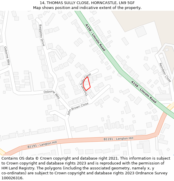 14, THOMAS SULLY CLOSE, HORNCASTLE, LN9 5GF: Location map and indicative extent of plot