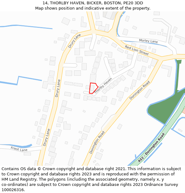 14, THORLBY HAVEN, BICKER, BOSTON, PE20 3DD: Location map and indicative extent of plot