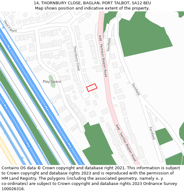 14, THORNBURY CLOSE, BAGLAN, PORT TALBOT, SA12 8EU: Location map and indicative extent of plot