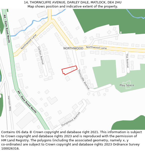 14, THORNCLIFFE AVENUE, DARLEY DALE, MATLOCK, DE4 2HU: Location map and indicative extent of plot