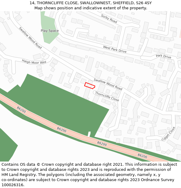 14, THORNCLIFFE CLOSE, SWALLOWNEST, SHEFFIELD, S26 4SY: Location map and indicative extent of plot