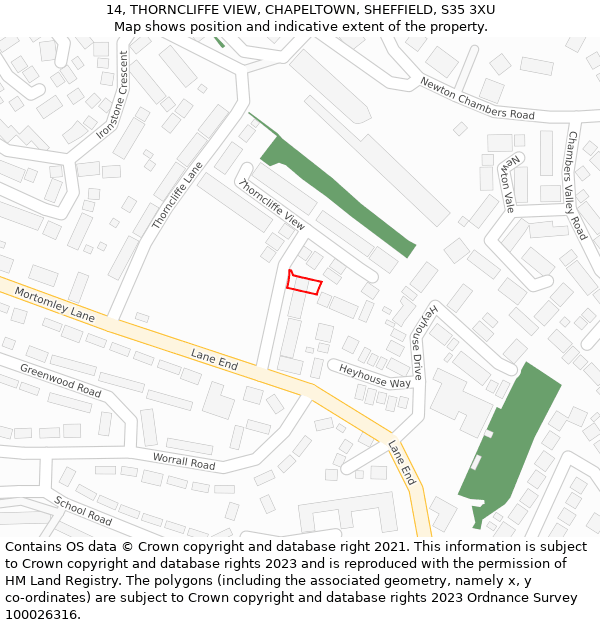 14, THORNCLIFFE VIEW, CHAPELTOWN, SHEFFIELD, S35 3XU: Location map and indicative extent of plot