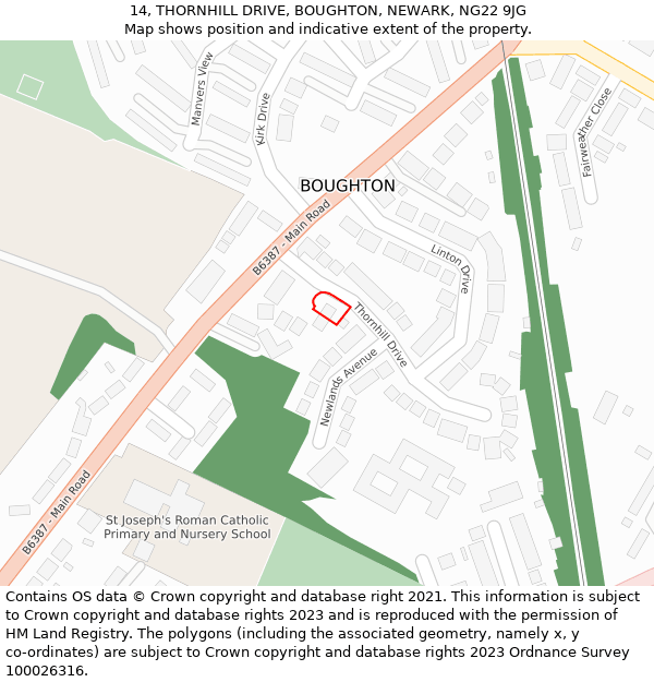 14, THORNHILL DRIVE, BOUGHTON, NEWARK, NG22 9JG: Location map and indicative extent of plot
