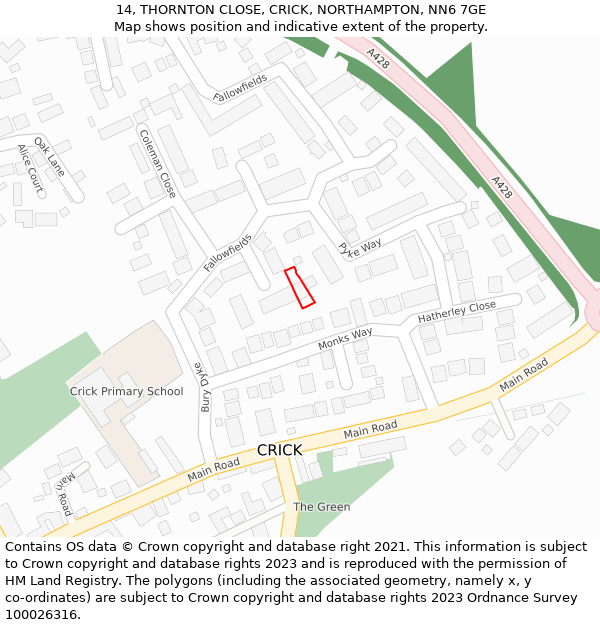 14, THORNTON CLOSE, CRICK, NORTHAMPTON, NN6 7GE: Location map and indicative extent of plot