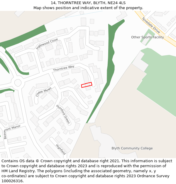 14, THORNTREE WAY, BLYTH, NE24 4LS: Location map and indicative extent of plot