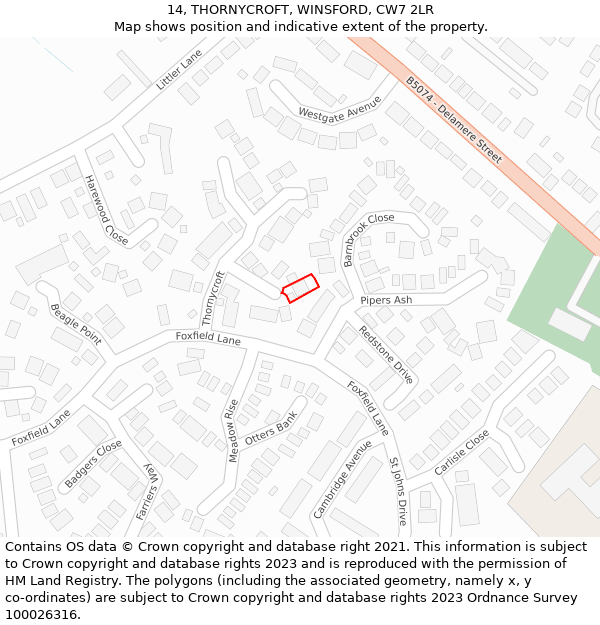 14, THORNYCROFT, WINSFORD, CW7 2LR: Location map and indicative extent of plot