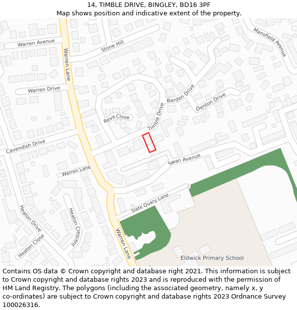 14, TIMBLE DRIVE, BINGLEY, BD16 3PF: Location map and indicative extent of plot