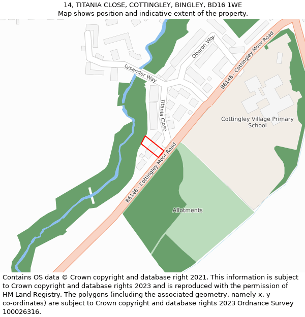14, TITANIA CLOSE, COTTINGLEY, BINGLEY, BD16 1WE: Location map and indicative extent of plot