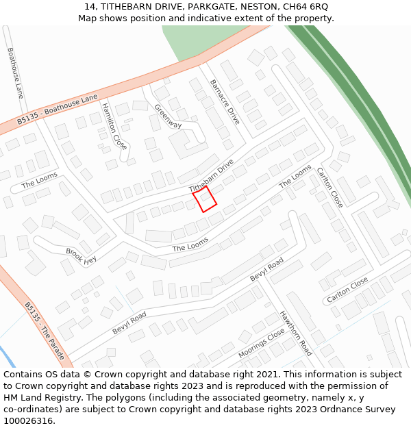 14, TITHEBARN DRIVE, PARKGATE, NESTON, CH64 6RQ: Location map and indicative extent of plot