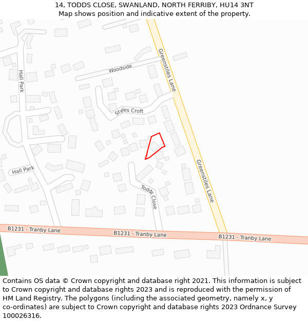 14, TODDS CLOSE, SWANLAND, NORTH FERRIBY, HU14 3NT: Location map and indicative extent of plot