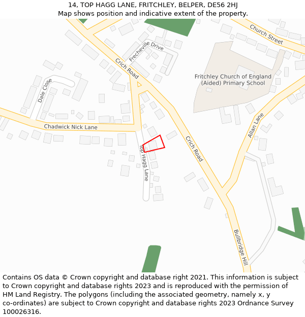 14, TOP HAGG LANE, FRITCHLEY, BELPER, DE56 2HJ: Location map and indicative extent of plot