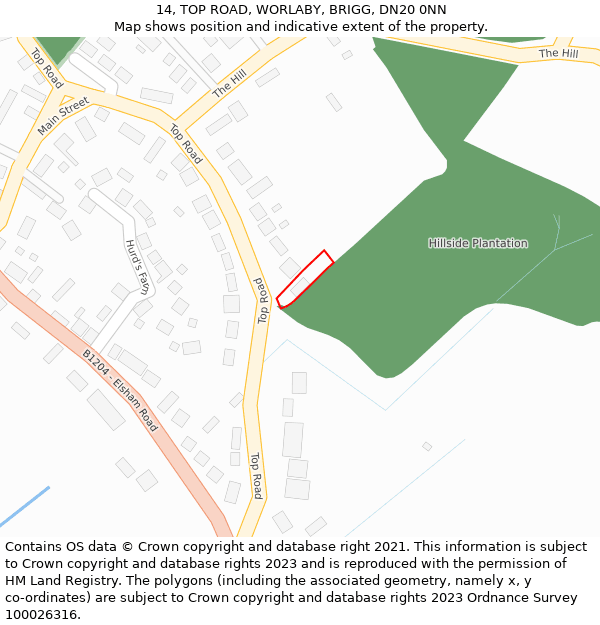 14, TOP ROAD, WORLABY, BRIGG, DN20 0NN: Location map and indicative extent of plot