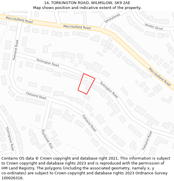 14, TORKINGTON ROAD, WILMSLOW, SK9 2AE: Location map and indicative extent of plot