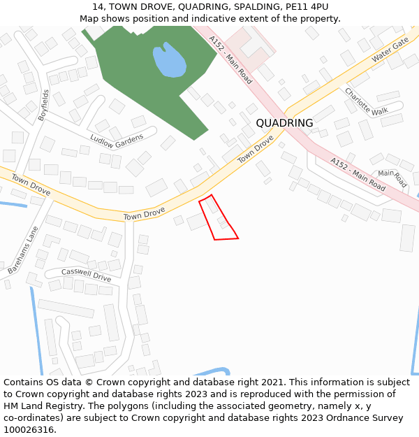 14, TOWN DROVE, QUADRING, SPALDING, PE11 4PU: Location map and indicative extent of plot