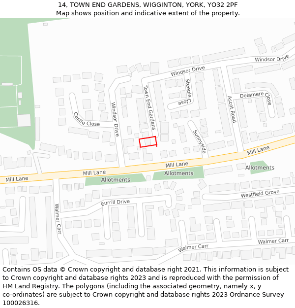 14, TOWN END GARDENS, WIGGINTON, YORK, YO32 2PF: Location map and indicative extent of plot