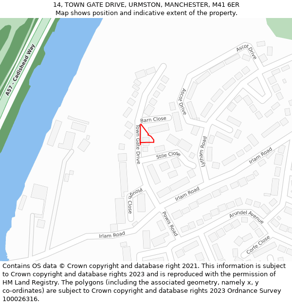 14, TOWN GATE DRIVE, URMSTON, MANCHESTER, M41 6ER: Location map and indicative extent of plot