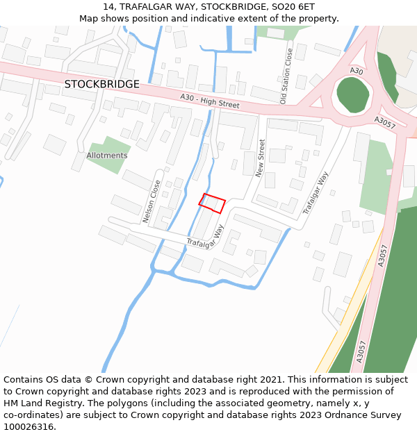 14, TRAFALGAR WAY, STOCKBRIDGE, SO20 6ET: Location map and indicative extent of plot