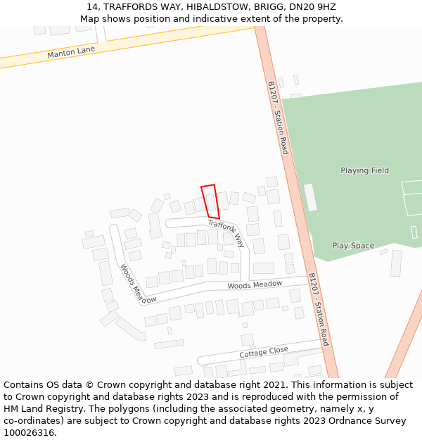 14, TRAFFORDS WAY, HIBALDSTOW, BRIGG, DN20 9HZ: Location map and indicative extent of plot