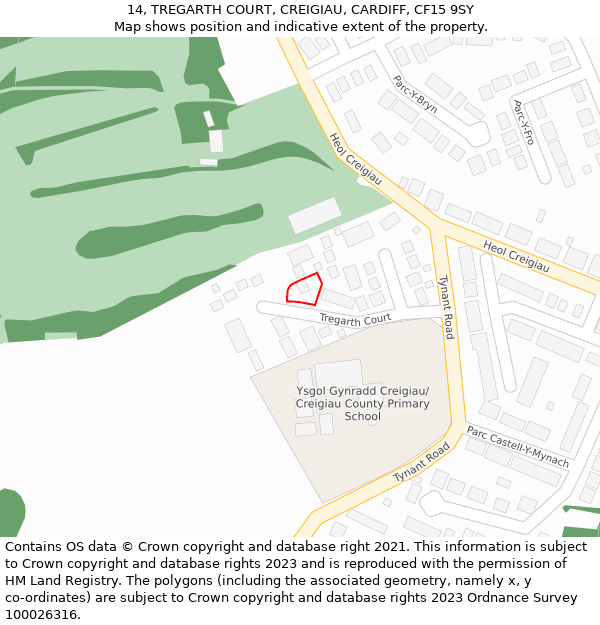 14, TREGARTH COURT, CREIGIAU, CARDIFF, CF15 9SY: Location map and indicative extent of plot