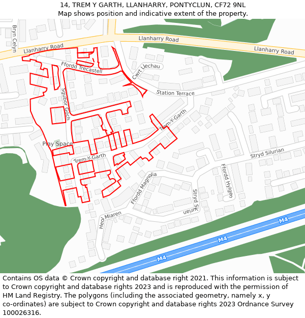14, TREM Y GARTH, LLANHARRY, PONTYCLUN, CF72 9NL: Location map and indicative extent of plot
