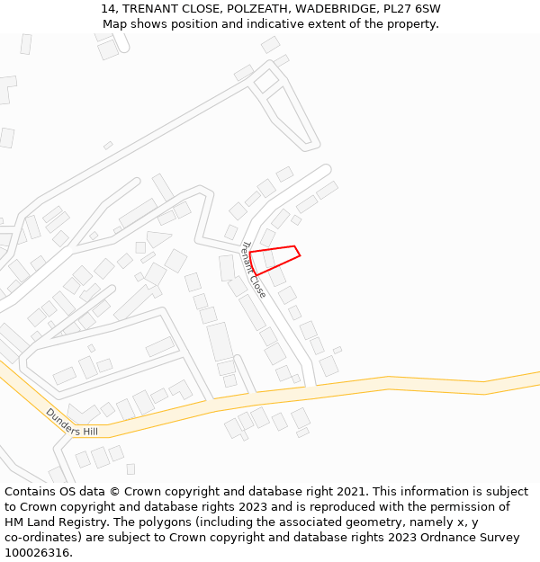 14, TRENANT CLOSE, POLZEATH, WADEBRIDGE, PL27 6SW: Location map and indicative extent of plot