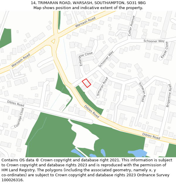 14, TRIMARAN ROAD, WARSASH, SOUTHAMPTON, SO31 9BG: Location map and indicative extent of plot