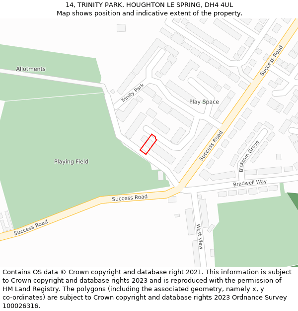 14, TRINITY PARK, HOUGHTON LE SPRING, DH4 4UL: Location map and indicative extent of plot