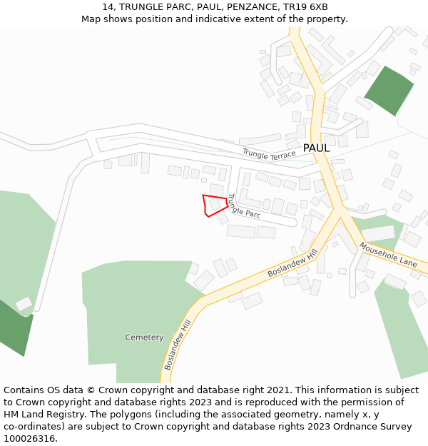 14, TRUNGLE PARC, PAUL, PENZANCE, TR19 6XB: Location map and indicative extent of plot