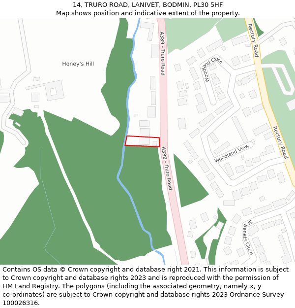 14, TRURO ROAD, LANIVET, BODMIN, PL30 5HF: Location map and indicative extent of plot