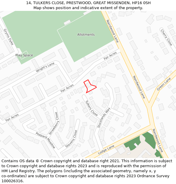 14, TULKERS CLOSE, PRESTWOOD, GREAT MISSENDEN, HP16 0SH: Location map and indicative extent of plot