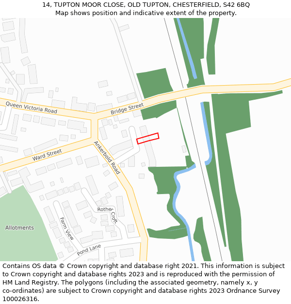 14, TUPTON MOOR CLOSE, OLD TUPTON, CHESTERFIELD, S42 6BQ: Location map and indicative extent of plot