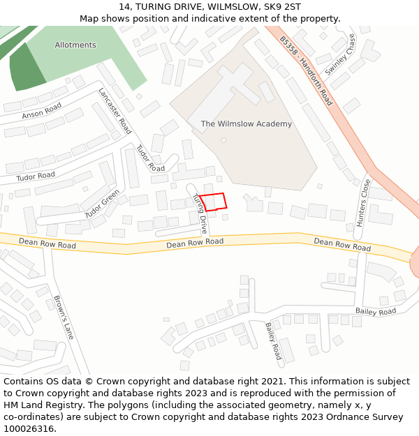 14, TURING DRIVE, WILMSLOW, SK9 2ST: Location map and indicative extent of plot