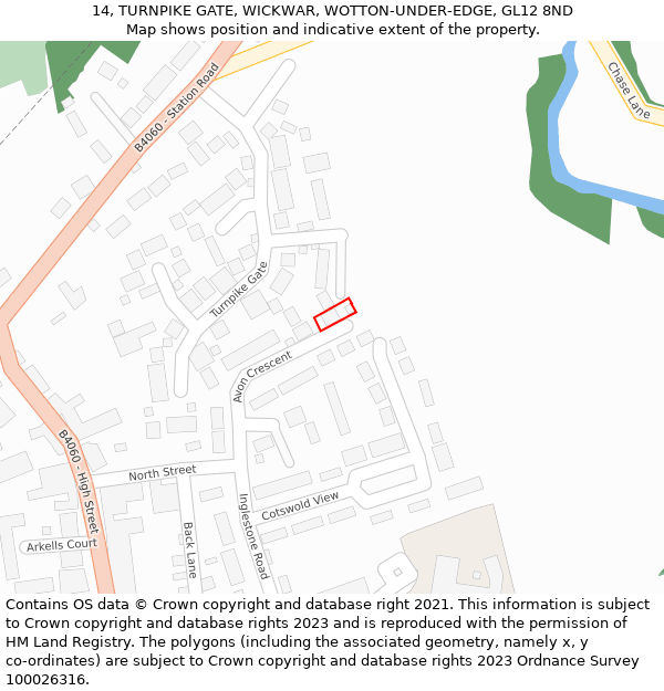 14, TURNPIKE GATE, WICKWAR, WOTTON-UNDER-EDGE, GL12 8ND: Location map and indicative extent of plot