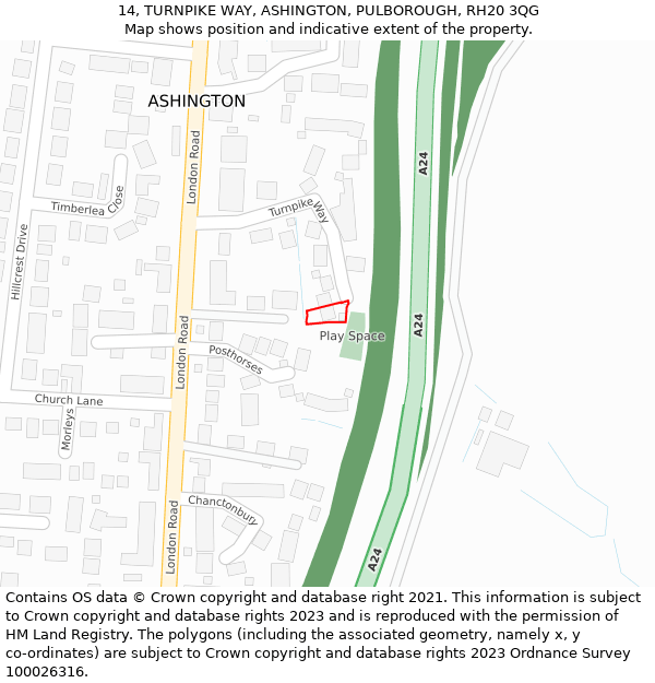 14, TURNPIKE WAY, ASHINGTON, PULBOROUGH, RH20 3QG: Location map and indicative extent of plot