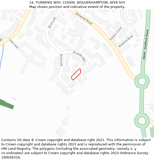 14, TURNPIKE WAY, COVEN, WOLVERHAMPTON, WV9 5HY: Location map and indicative extent of plot