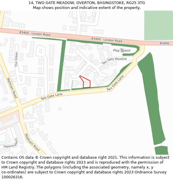 14, TWO GATE MEADOW, OVERTON, BASINGSTOKE, RG25 3TG: Location map and indicative extent of plot