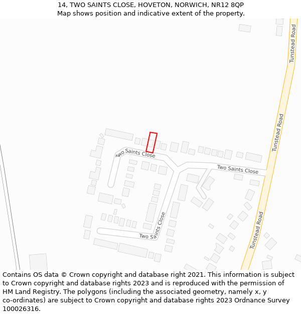 14, TWO SAINTS CLOSE, HOVETON, NORWICH, NR12 8QP: Location map and indicative extent of plot