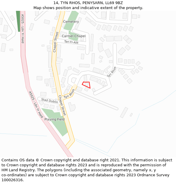 14, TYN RHOS, PENYSARN, LL69 9BZ: Location map and indicative extent of plot