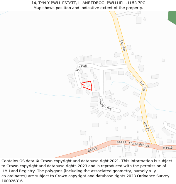 14, TYN Y PWLL ESTATE, LLANBEDROG, PWLLHELI, LL53 7PG: Location map and indicative extent of plot