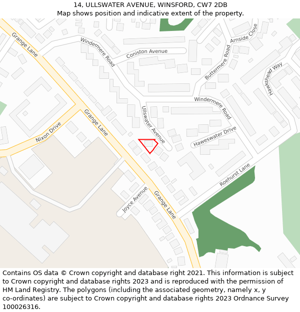 14, ULLSWATER AVENUE, WINSFORD, CW7 2DB: Location map and indicative extent of plot