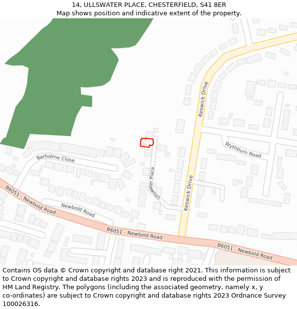 14, ULLSWATER PLACE, CHESTERFIELD, S41 8ER: Location map and indicative extent of plot