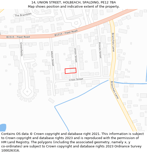 14, UNION STREET, HOLBEACH, SPALDING, PE12 7BA: Location map and indicative extent of plot