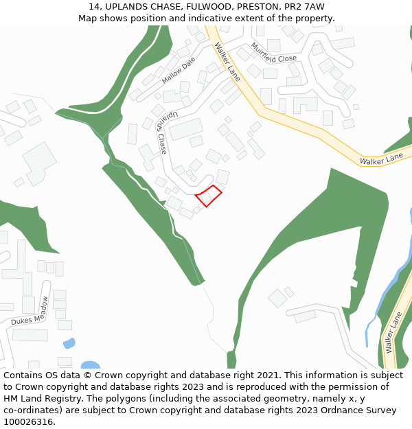 14, UPLANDS CHASE, FULWOOD, PRESTON, PR2 7AW: Location map and indicative extent of plot